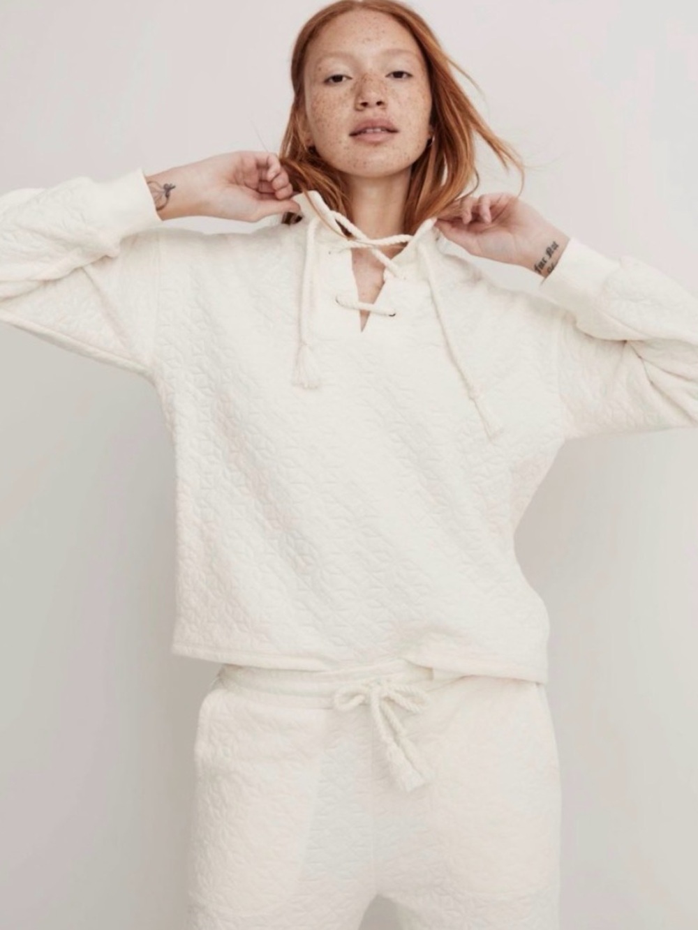 Madewell Quilted-Knit Lace-Up Sweatshirt